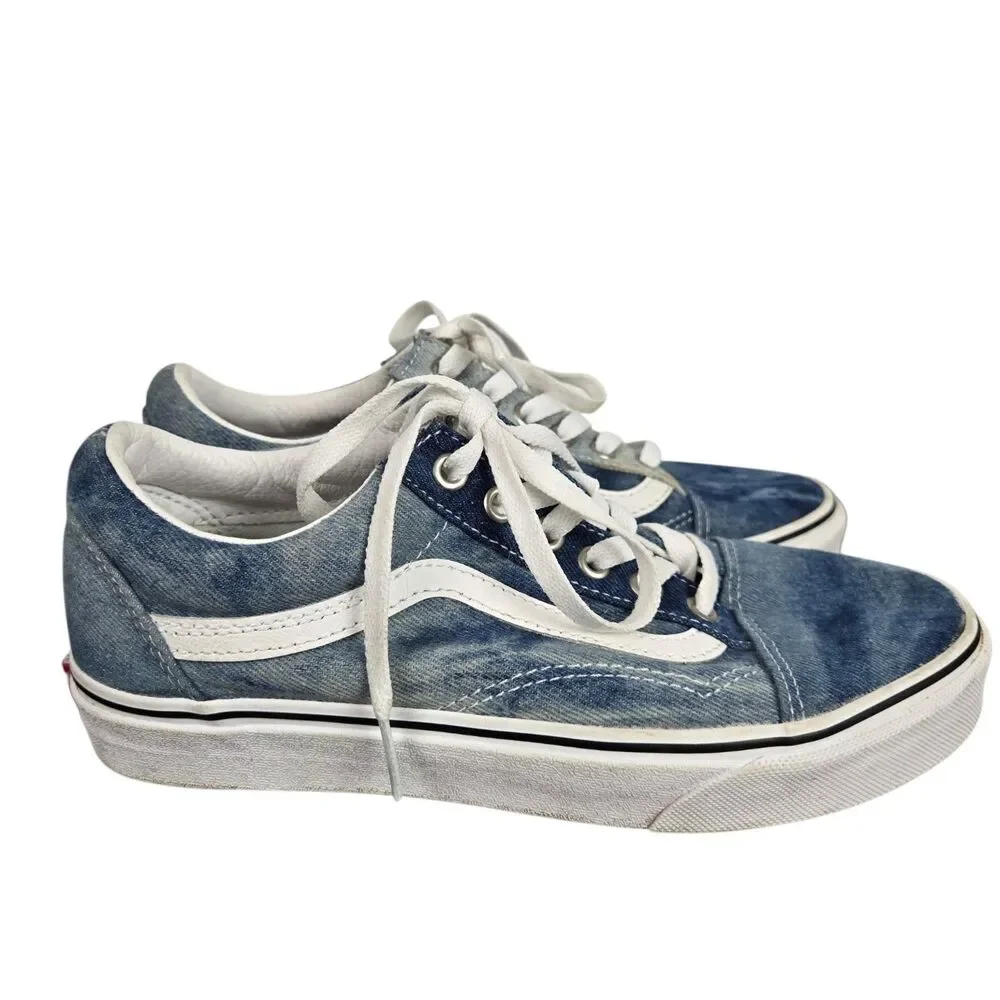 Vans Old Skool Acid Denim Skate Shoes Sneakers W 7.5 M 6 Blue White